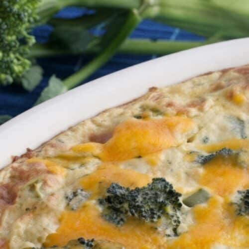 turkey and broccoli casserole with melted cheddar cheese