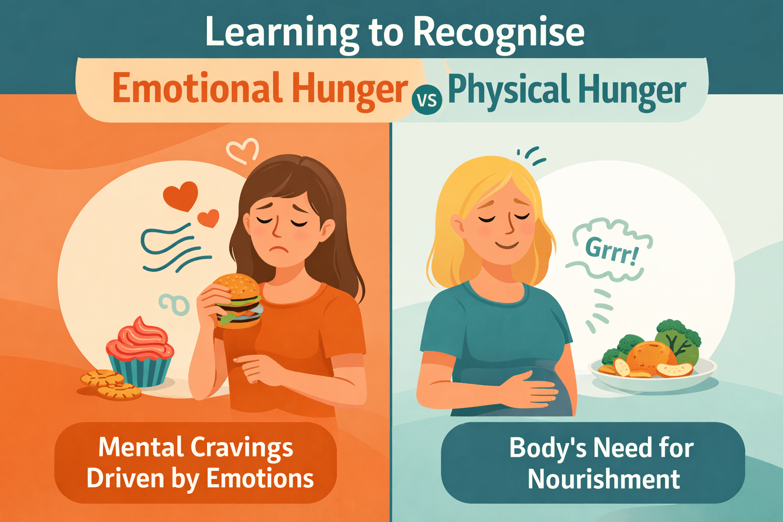 Learning to recognise emotional hunger vs physical hunger and how emotional eating can trigger cravings for carb-heavy comfort foods
