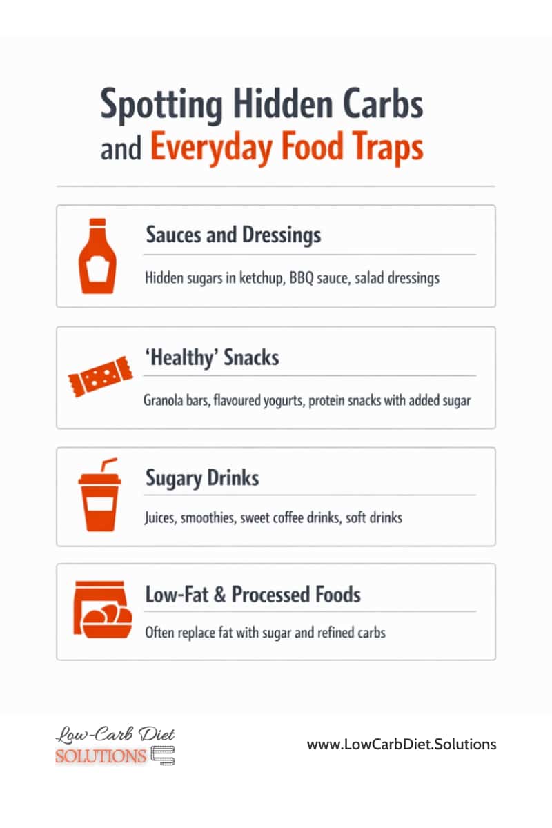 infographic showing hidden carbs and everyday food traps to help stop carb cravings