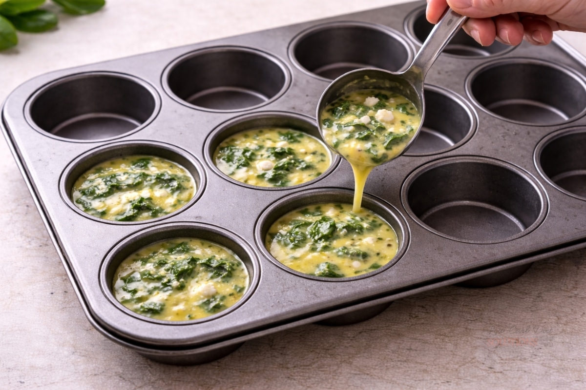 fill 6 muffin cups spinach cheese egg