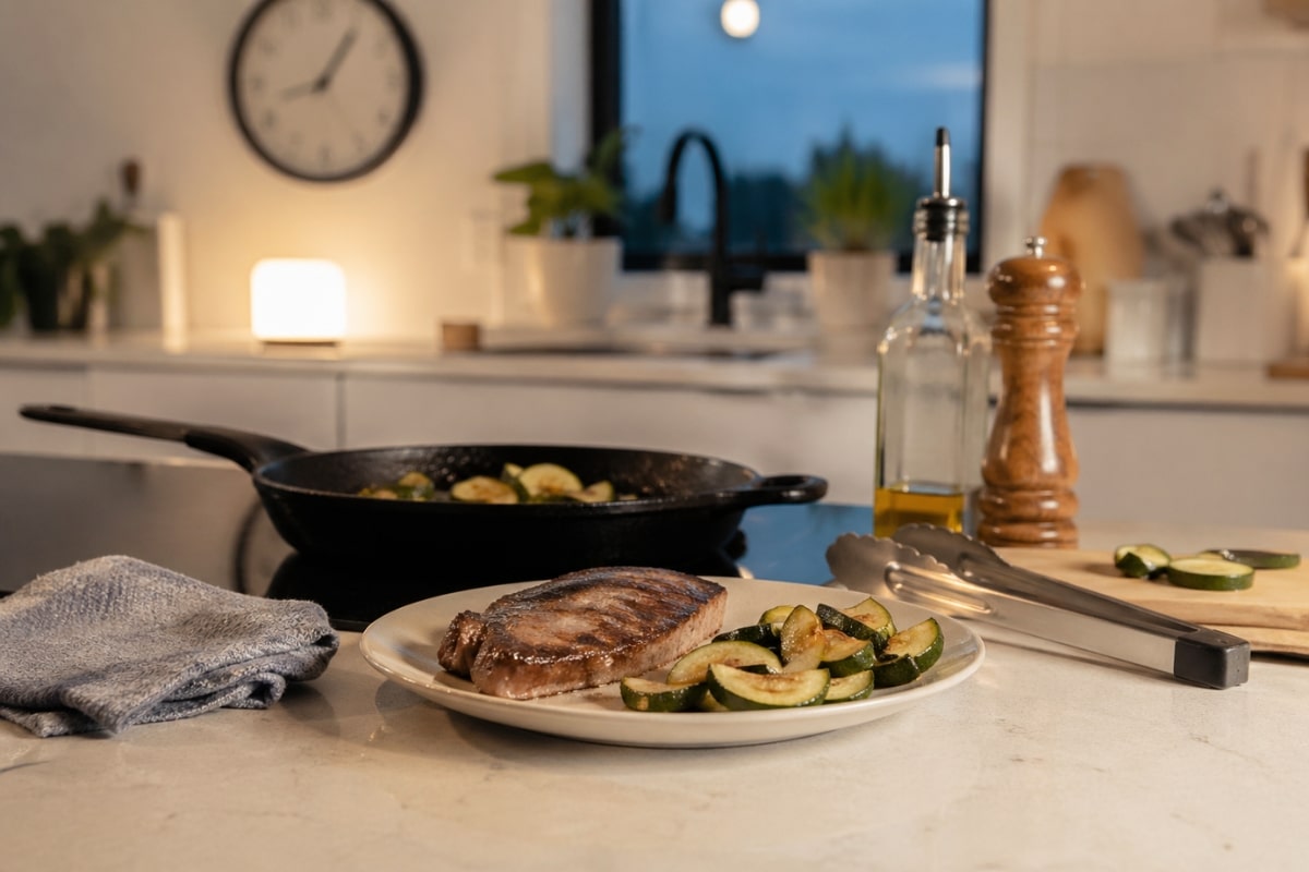 quick and easy low-carb dinners for busy weeknights steak with zucchini in skillet