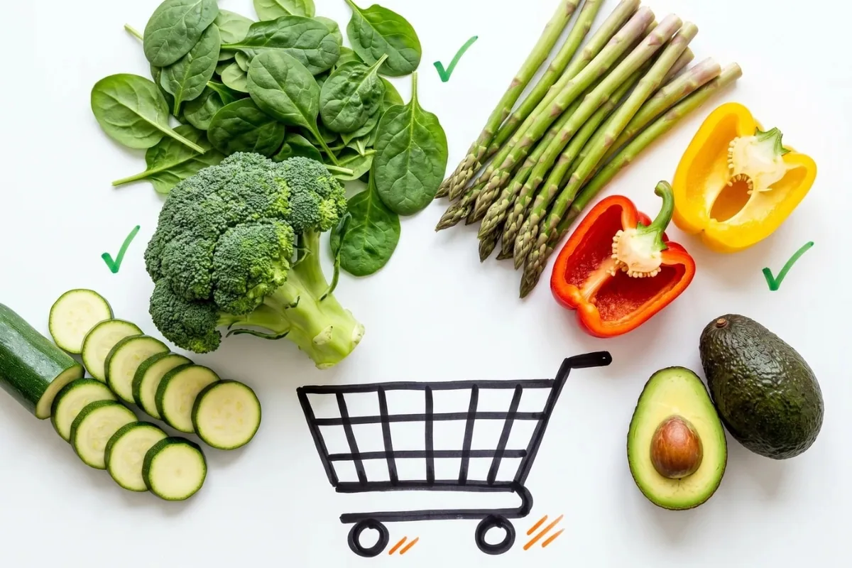 Non-starchy vegetables should anchor your low-carb cart, and this colorful spread shows just how much variety fits under 5 g of net carbs per serving.